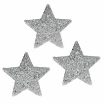 Artikel Verstrooide sterren met glitter Ø6.5cm zilver 36st
