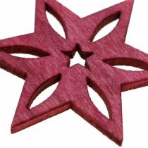 Artikel Strooidecoratie ster roze, grijs geassorteerd hout 4cm 72 st
