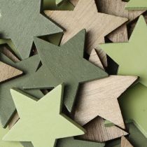 Artikel Sterren decoratieve houten sterrenschudders naturel groen Ø3,5cm 72 st