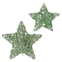 Artikel Decoratieve groene draadsterrenset, twee maten, 10 cm, 12 stuks