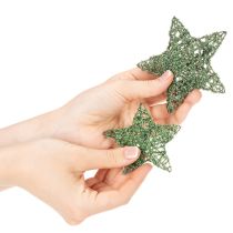 Artikel Decoratieve groene draadsterrenset, twee maten, 10 cm, 12 stuks