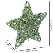 Artikel Decoratieve groene draadsterrenset, twee maten, 10 cm, 12 stuks