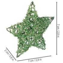 Artikel Decoratieve groene draadsterrenset, twee maten, 10 cm, 12 stuks
