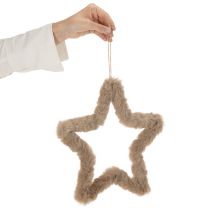 Artikel Decoratieve stervormige decoratie van imitatiebont om op te hangen, 30 cm, 3 stuks