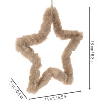 Artikel Decoratieve stervormige decoratie van imitatiebont om op te hangen, 30 cm, 3 stuks