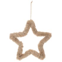 Artikel Decoratieve stervormige decoratie van imitatiebont om op te hangen, 30 cm, 3 stuks