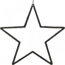 Artikel Kerstversiering sterhanger zwart glitter 17,5cm 9 stuks