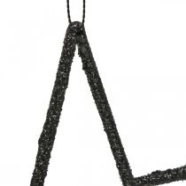 Kerstdecoratie ster hanger zwart glitter 17.5cm 9st