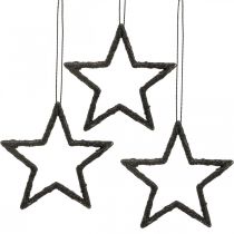 Kerstdecoratie ster hanger zwart glitter 7.5cm 40st