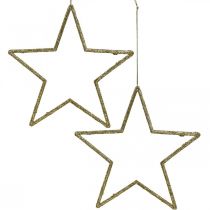 Kerstdecoratie ster hanger gouden glitter 12cm 12st