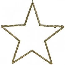 Kerstdecoratie ster hanger gouden glitter 17,5cm 9st