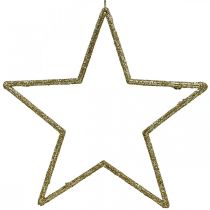 Artikel Kerstdecoratie ster hanger gouden glitter 17,5cm 9st