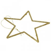 Artikel Kerstdecoratie ster hanger gouden glitter 17,5cm 9st