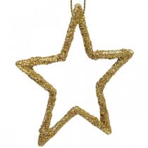 Kerstdecoratie ster hanger goud glitter 7.5cm 40st
