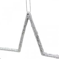 Kerstdecoratie ster hanger zilver glitter 17.5cm 9st