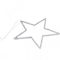 Artikel Kerstdecoratie sterhanger zilver glitter 17,5cm 9 st