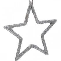 Kerstdecoratie ster hanger zilver glitter 7.5cm 40st