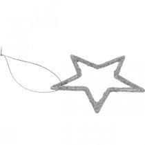 Artikel Kerstdecoratie ster hanger zilver glitter 7.5cm 40st