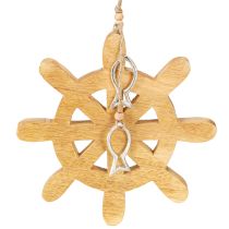 Artikel Stuurwiel Houten Decoratie Natuurlijke Vis Zilver Hangend Ø21.5cm