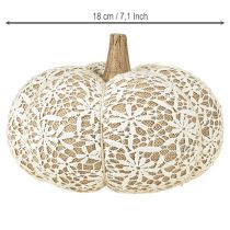 Artikel Stoffen pompoendecoratie jute kant wit/beige vintage decoratie Ø18cm