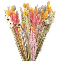 Artikel Boeket droogbloemen en granen roze geel blauw 55cm