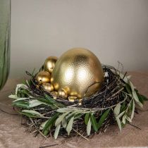 Artikel Struisvogel ei decoratie uitgeblazen paasdecoratie goud Ø12cm H14cm