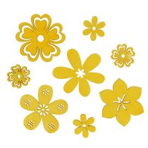 Verspreidingsdecoratie houten bloem geel 2cm - 4cm 96p