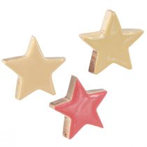 Artikel Strooidecoratie houten sterren sterren mangohout abrikoos geel 5cm 12 st