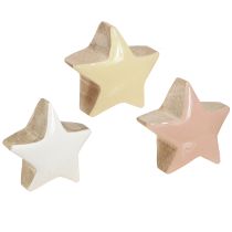 Artikel Strooidecoratie sterren houten sterren roze wit geel Ø3cm 9 stuks