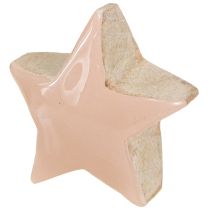 Artikel Strooidecoratie sterren houten sterren roze wit geel Ø3cm 9 stuks