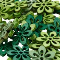 Strooi decoratie bloem groen, licht groen, mint hout bloemen om te strooien 144st