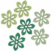 Strooi decoratie bloem groen, licht groen, mint hout bloemen om te strooien 144st