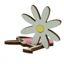 Artikel Strooidecoratie houten bloemen slakken gieter roze 4cm 36 st