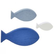 Artikel Strooidecoratie houtdecoratie vis blauw wit maritiem 3–8cm 24 st