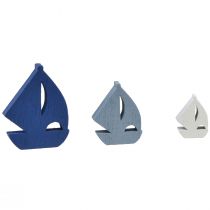 Artikel Strooidecoratie houten zeilbootdecoratie blauw wit 2cm–6cm 24 st