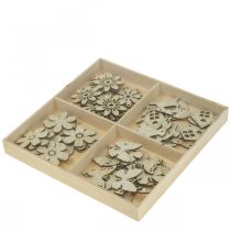 Artikel Strooidecoratie hout, strooistukken lente Pasen wit 2–4cm 64st