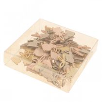 Artikel Houten strooidecoraties, Paasstrooistukken, Paashaas, gele tinten 4cm, 72 stuks