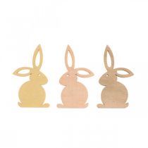 Artikel Houten strooidecoraties, Paasstrooistukken, Paashaas, gele tinten 4cm, 72 stuks