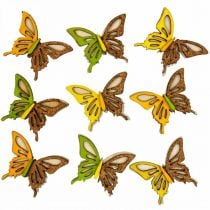 Strooidecoratie vlinders hout groen/geel/oranje 3×4cm 24st