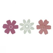 Artikel Strooidecoratie tafel bloemen hout wit roze paars 3,5cm 36st