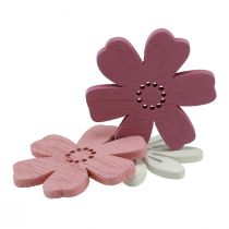 Artikel Strooidecoratie tafel bloemen hout wit roze paars 3,5cm 36st
