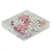 Artikel Strooidecoratie tafel bloemen hout wit roze paars 3,5cm 36st