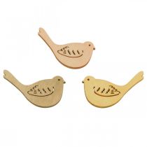 Artikel Strooidecoratie vogeldecoratie hout lente geel/beige/oranje Ø4cm 72 st
