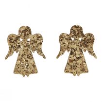 Artikel Strooidecoratie Kerst houten engel goud glitter 5x3,5cm 48 st