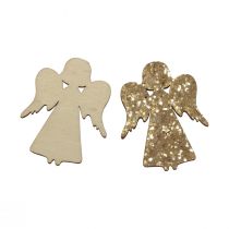 Artikel Strooidecoratie Kerst houten engel goud glitter 5x3,5cm 48 st