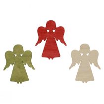 Artikel Strooidecoratie Kerst houten engel rood groen naturel 5x3,5cm 48 st