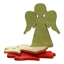 Artikel Strooidecoratie Kerst houten engel rood groen naturel 5x3,5cm 48 st