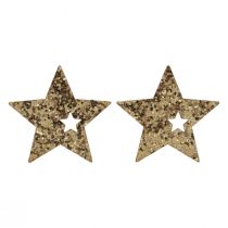Artikel Strooidecoratie Kerst houten sterren naturel goud glitter 5cm 72 st