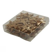 Artikel Strooidecoratie Kerst houten sterren naturel goud glitter 5cm 72 st