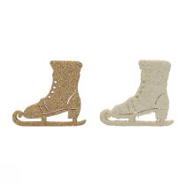 Artikel Strooidecoratie winterdecoratie houten schaats glitter 4x3,5cm 72 st